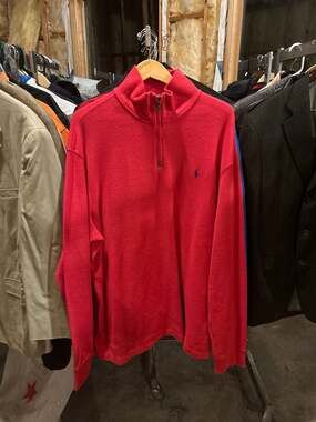 Polo Ralph Lauren Red Estate-Rib Cotton Quarter-Zip Pullover Sweater XXL